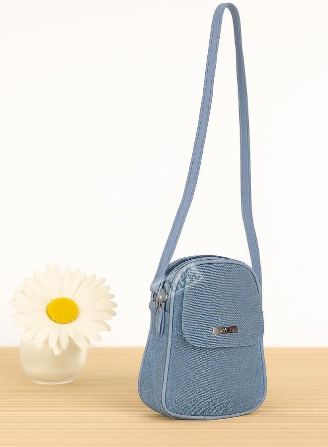 Tinth Girls Denim Adjustable Long Belt Smartphone Sling Bag (Ice Blue) - Image 4